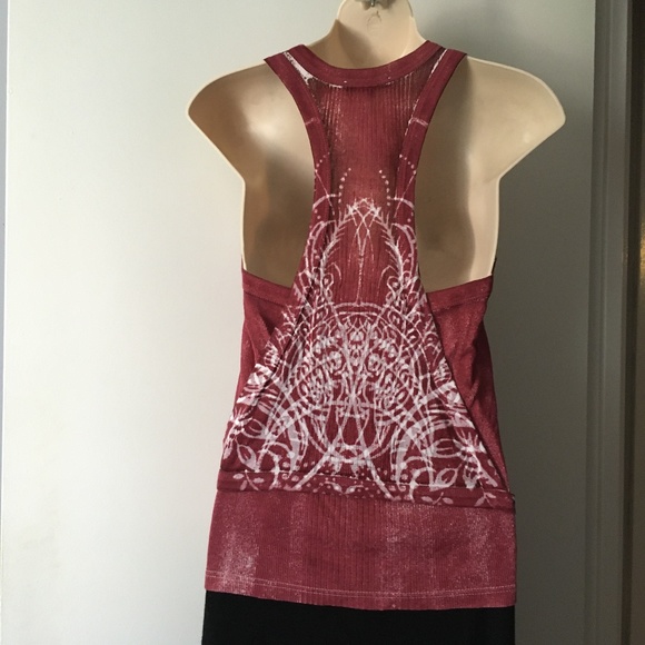 KENZO Burgundy + White Tie Front Cotton Tank M - Picture 2 of 5